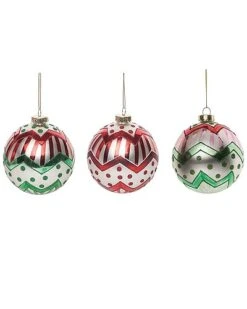 Glass 4.5in Multicolored Christmas Merry Round Ornament Set Of 3 Home