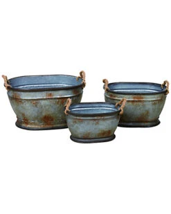 Metal Silver Spring Nested Oval Planters Set Of 3 Home