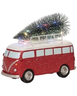 Resin 9.5in Multicolored Christmas Retro Van With Light Up Tree Decor Home