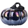 Glass 6.89In Black Halloween Iridescent Pumpkin Accent Home