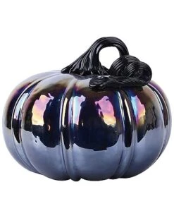 Glass 6.89In Black Halloween Iridescent Pumpkin Accent Home