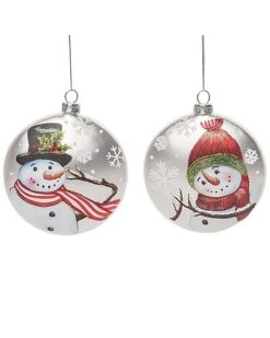 Glass 4.5in Multicolored Christmas Snowman Ornament Set Of 2 Home