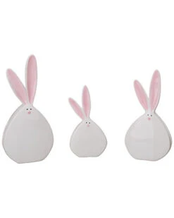 Set Of 3 Transpac Dolomite White Easter Fun Chubby Bunny Tabletop Decor Home