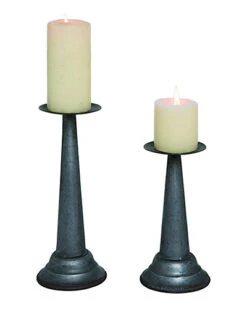 Set Of 2 Metal Pewter Spring Traditional Farmhouse Pillar Candle Holders Home