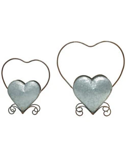 Set Of 2 Metal Silver Spring Nested Heart Planters Home