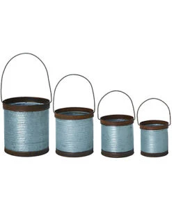 Set Of 4 Round Metal Silver Spring Rustic Containers Home