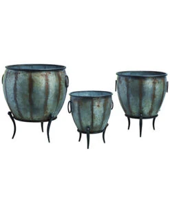 Set Of 3 Rustic Oblong Standing Containers Home