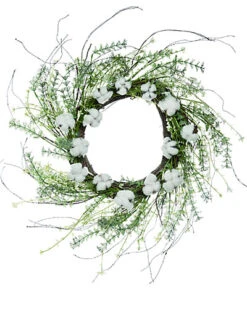 22in White Spring Cotton With Greenery Wreath Home