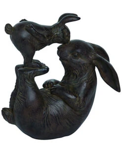 Resin Black Spring Bunnies Playing Garden Statuette Home