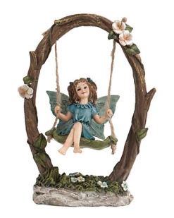 Resin Brown Spring Fairy On Swing Figurine Home