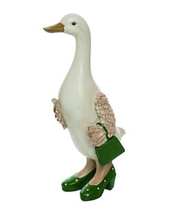 Resin Large White Spring Duck With High Heels And Purse Statuette Home