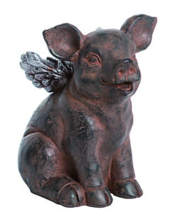 Resin Medium Gray Spring Pig With Wings Statuette Home