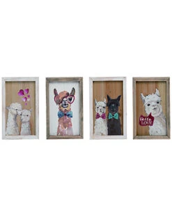 Set Of 4 Transpac Wood Multicolor Valentines Day Festive Llama Love You Block Decor Home