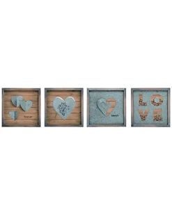 Set Of 4 Transpac Wood Multicolor Valentines Day Metal Embellished Block Decor Home