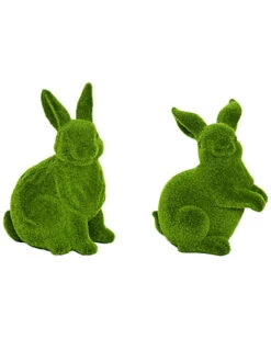 Set Of 2 Large Mossy Playful Bunnies Home