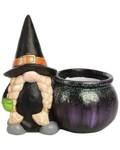 Ceramic 7In Multicolored Halloween Witch Gnome With Cauldron Decor Home