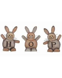 Set Of 3 Hop Woodcut Bunnies Home