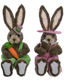 Set Of 2 Sisal Sitting Bright Bunnies Home
