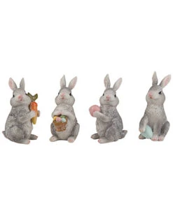 Set Of 4 Small Gray Glitter Bunnies Home