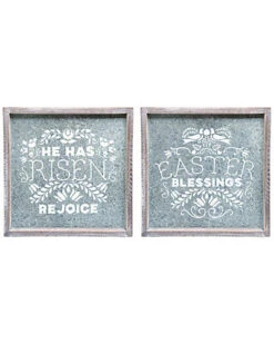 Set Of 2 Wood Galvanized Classic Easter Decor Home