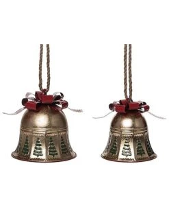 Metal 12.25in Christmas Trees And Bows Bells Set Of 2 Home