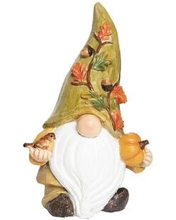 Resin 8.25In Multicolored Harvest Fall Leaves Gnome Figurine Home