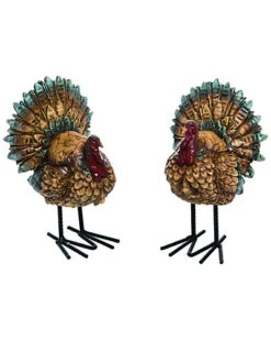 Resin 7in Brown Fall/Harvest Turkey Figurine Decorative Set Home