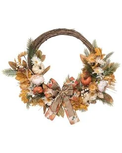 Artificial 30In Brown Harvest Pumpkin Menagerie Wreath Home