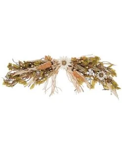 Metal 38In Multicolored Harvest Rustic Sunflower And Cotton Swag Home