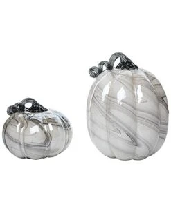 Glass 10.23In Grey Halloween Marbled Pumpkins Accent Set Of 2 Home