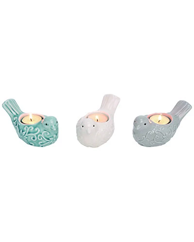 Set Of 3 Ceramic Multicolor Spring Bird Tealight Holders Home 3 Set Of 3 Ceramic Multicolor Spring Bird Tealight Holders Home