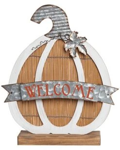 Wood 16In Multicolored Harvest Dimensional Bamboo Pumpkin Decor Home