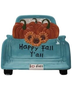 Ceramic 6.5In Multicolored Harvest Pumpkin Truck Plate Home