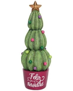 Resin 12in Multicolored Christmas Feliz Navidad Cactus Tree Home