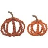 Wood 7.09In Orange Harvest Beaded Pumpkins Set Of 2 Home