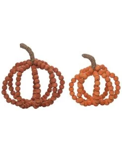Wood 7.09In Orange Harvest Beaded Pumpkins Set Of 2 Home