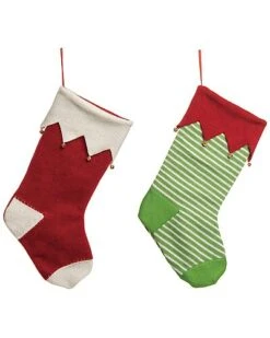 Polyester 20in Multicolored Christmas Elf Stocking With Bells Set Of 2 Home