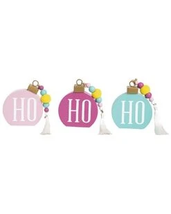 Wood 5.5in Multicolored Christmas Bright Ornament Decor Set Of 3 Home