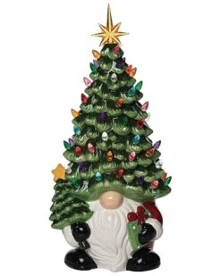 Ceramic 14.5in Multicolored Christmas Festive Light Up Tree Gnome Decor Home