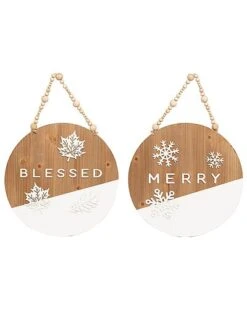Wood 22.83in Multicolored Christmas Reversible Merry/Blessed Decor Home