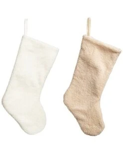 Polyester 20in Christmas Fuzzy Winter Stocking Set Of 2 Home