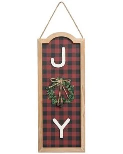 Wood 20.13in Multicolored Christmas Framed Words With Wreath And Bells Decor Home