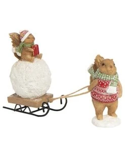 Resin 6.5in Multicolored Christmas Fair Isle Critter Sledge Figurine Home