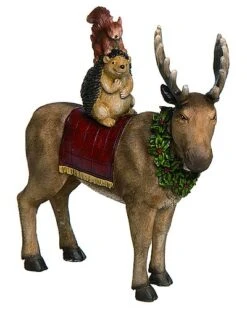 Resin 8.75in Multicolored Christmas Moose And Critter Figurine Home