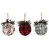Fabric/Canvas 4in Multicolored Christmas Plaid Ball Ornament Set Of 3 Home -Home Accents Shop 3050386398 RLLD 1