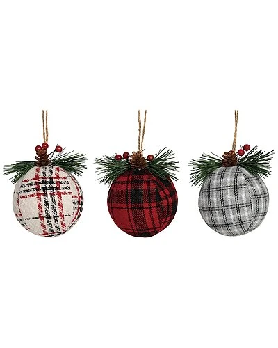 Fabric/Canvas 4in Multicolored Christmas Plaid Ball Ornament Set Of 3 Home 3 Fabric/Canvas 4in Multicolored Christmas Plaid Ball Ornament Set Of 3 Home