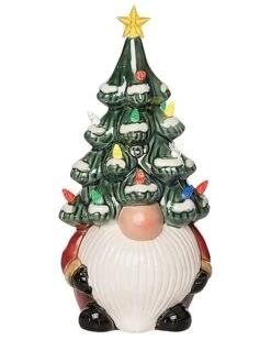 Ceramic 13in Multicolored Christmas Light Up Gnome Tree Home