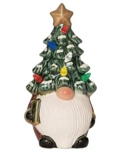Ceramic 8.27in Multicolored Christmas Light Up Gnome Tree Home