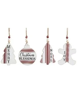 Wood 4.75in Multicolored Christmas Ticking Stripe Ornament Set Of 4 Home