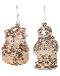 Glass 5in Copper Christmas Antique Snowman Ornament Set Of 2 Home